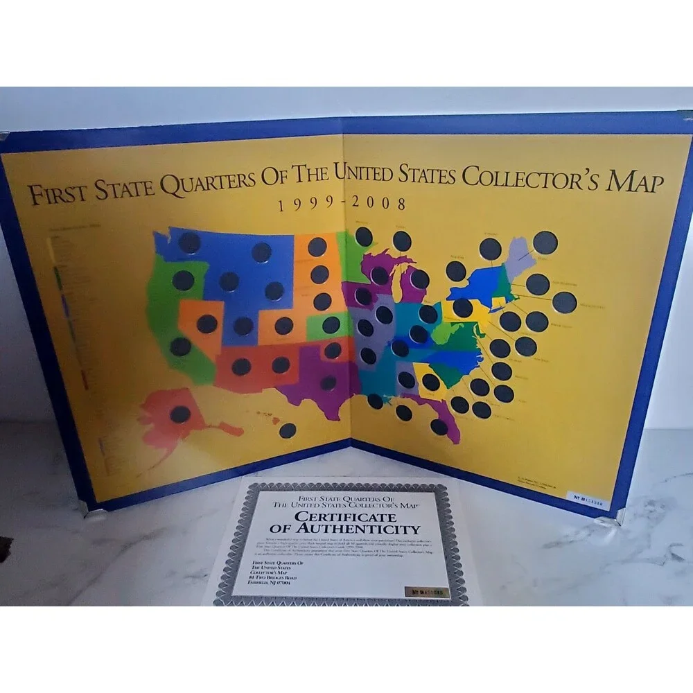 New 1999-2008 US State Quarters Collector's Map Coin Display 17